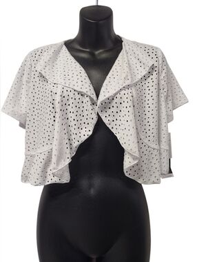 Perceptions New York White Eyelet Ruffle Shrug Bolero Short Sleeve Small NWT $79